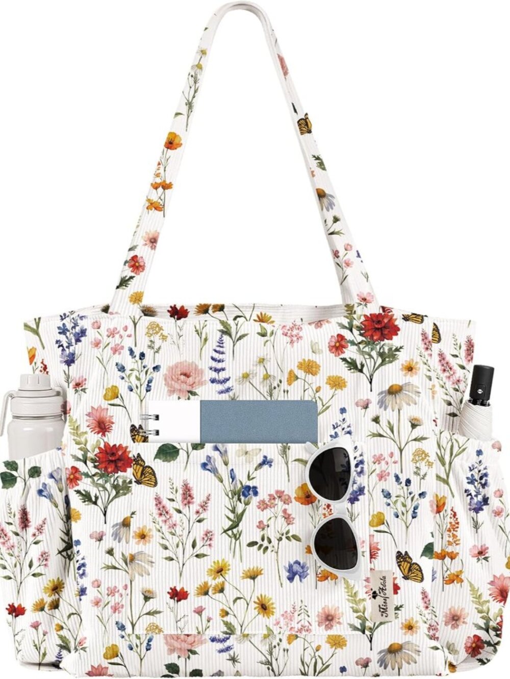 Large Corduroy Tote Bag for Women with Zipper